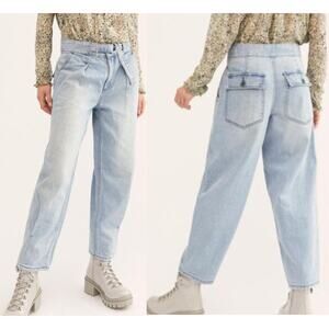 We The Free Paloma High Waisted Belted Denim Slouchy Jeans Blue Women's Size 26